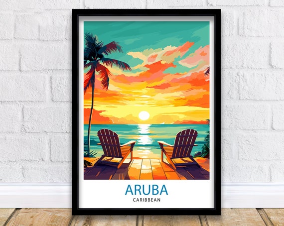 Aruba Caribbean Island Art Print Tropical Beach Decor Aruba Wall Art Caribbean Sea Poster Aruba Travel Illustration Island Home Decor