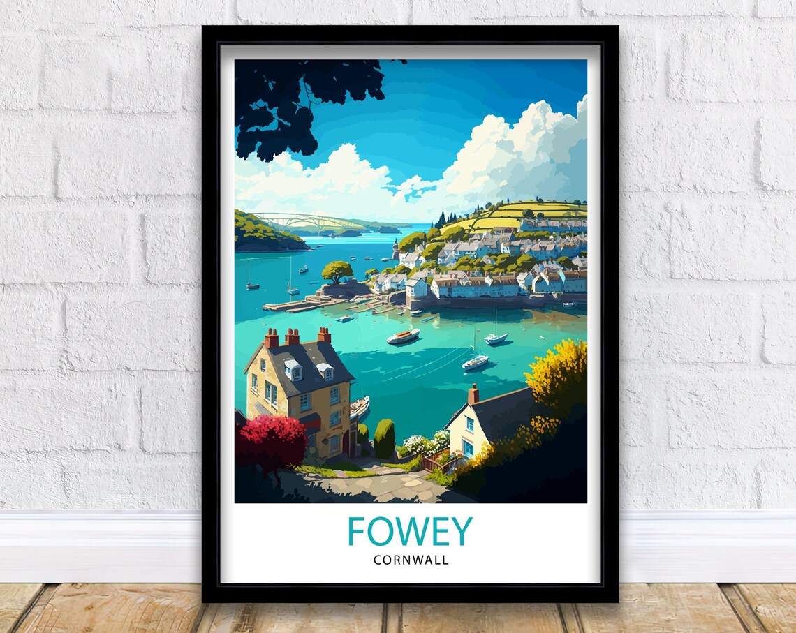 Fowey Cornwall Travel Poster, Cornwall Wall Decor