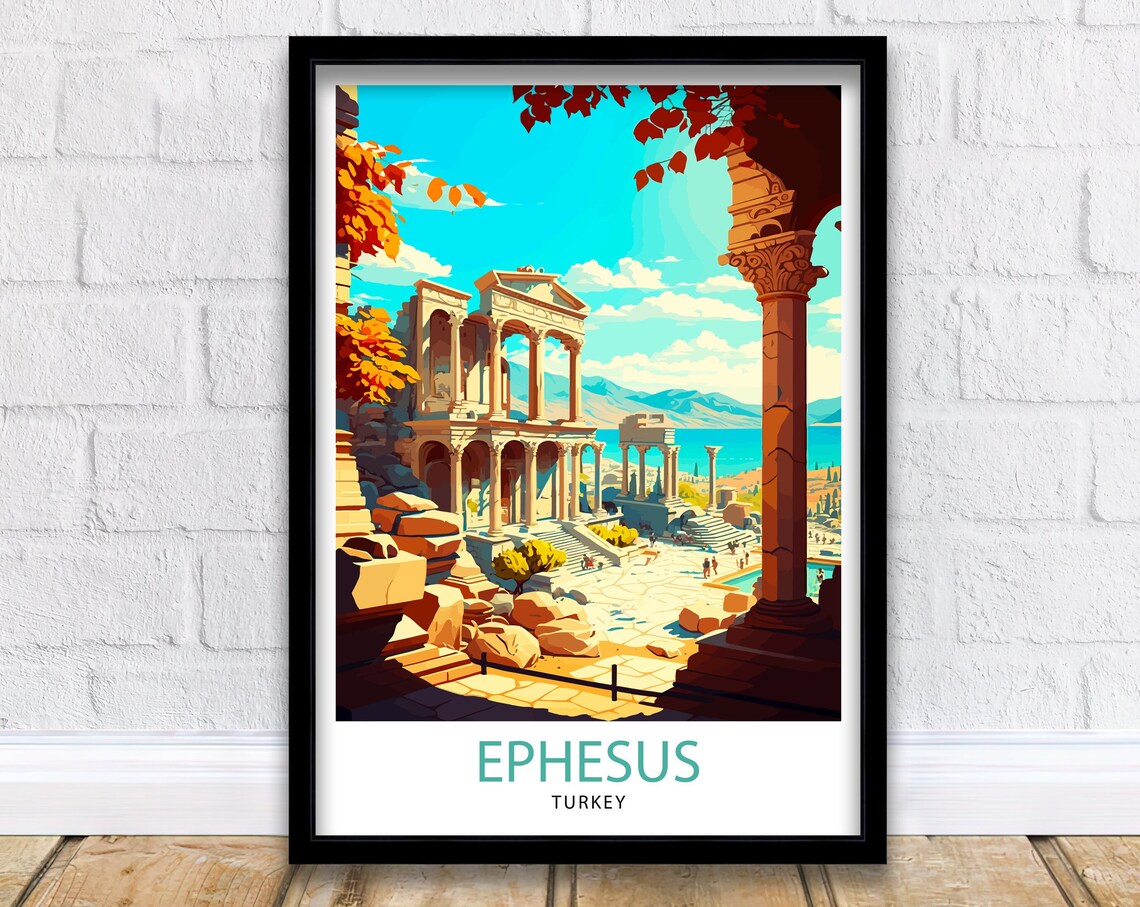 Ephesus Turkey Travel Poster, Europe Landmark View