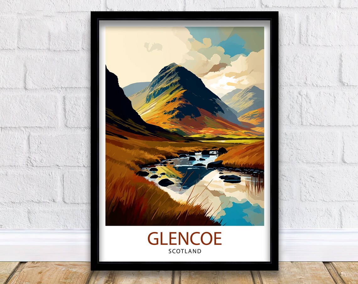 Glencoe Scotland Travel Poster, Highlands Landscape