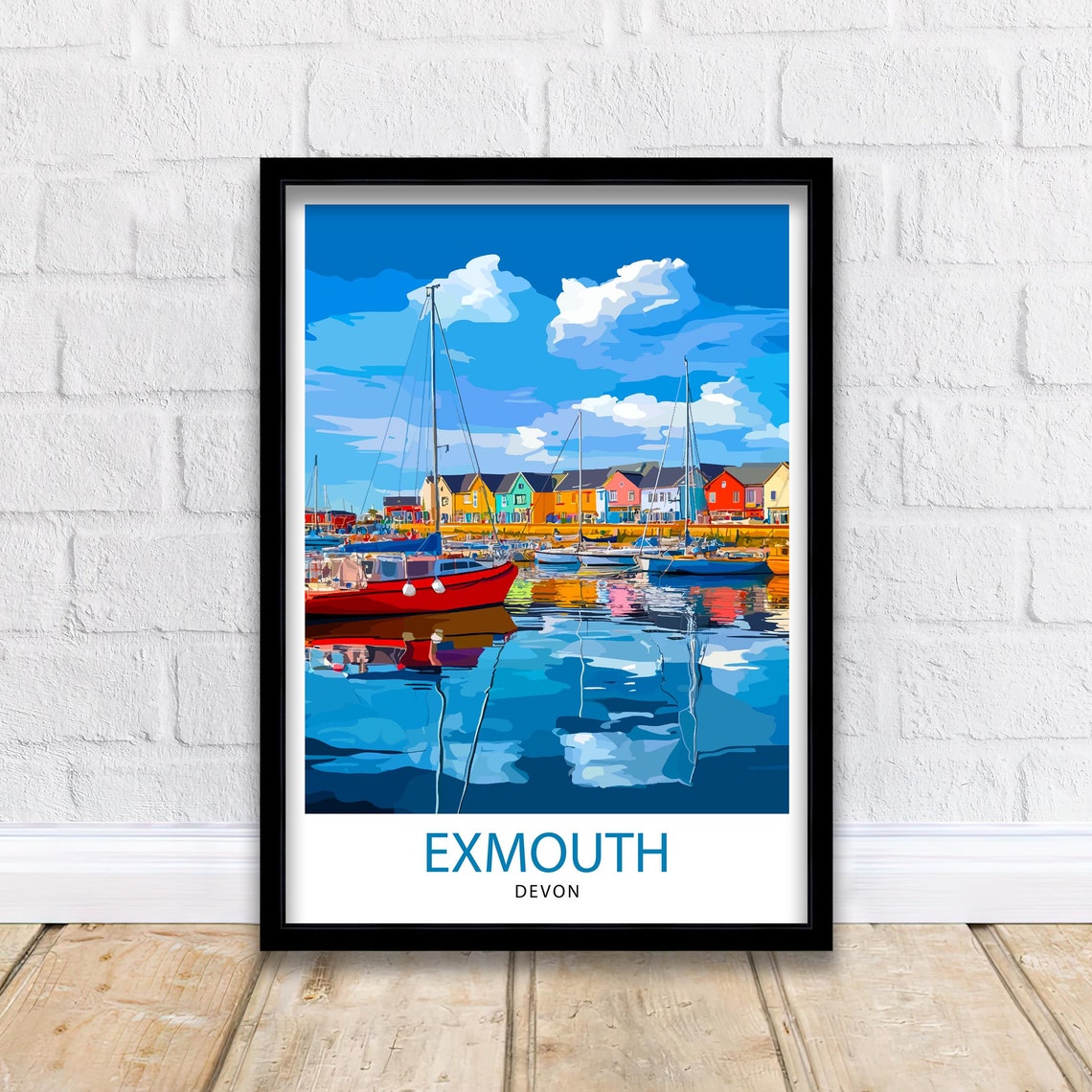 Exmouth Devon Harbor Sailboats Vintage Style Travel Poster Wall Decor