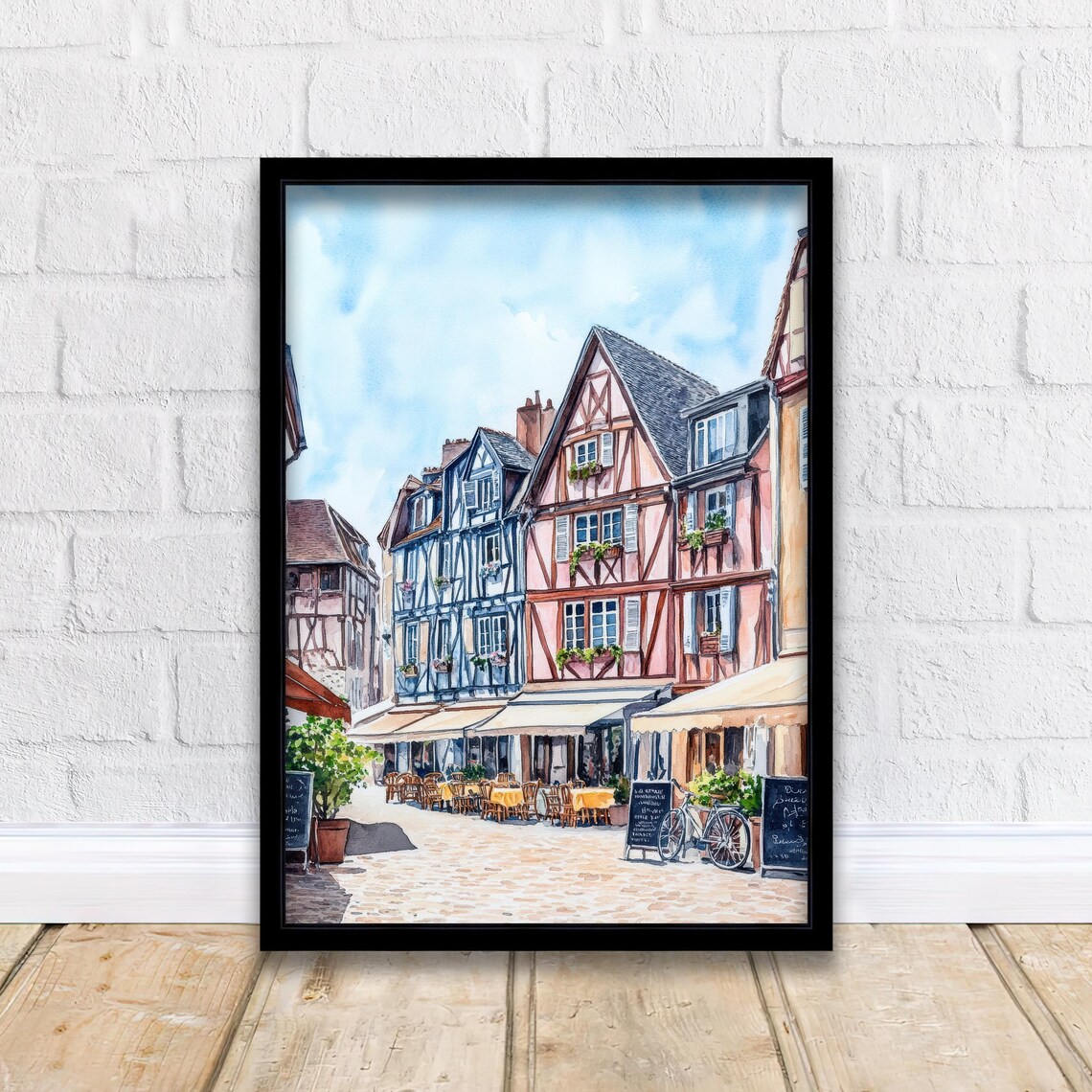 Normandy Half Timbered Village Street Watercolor France Poster