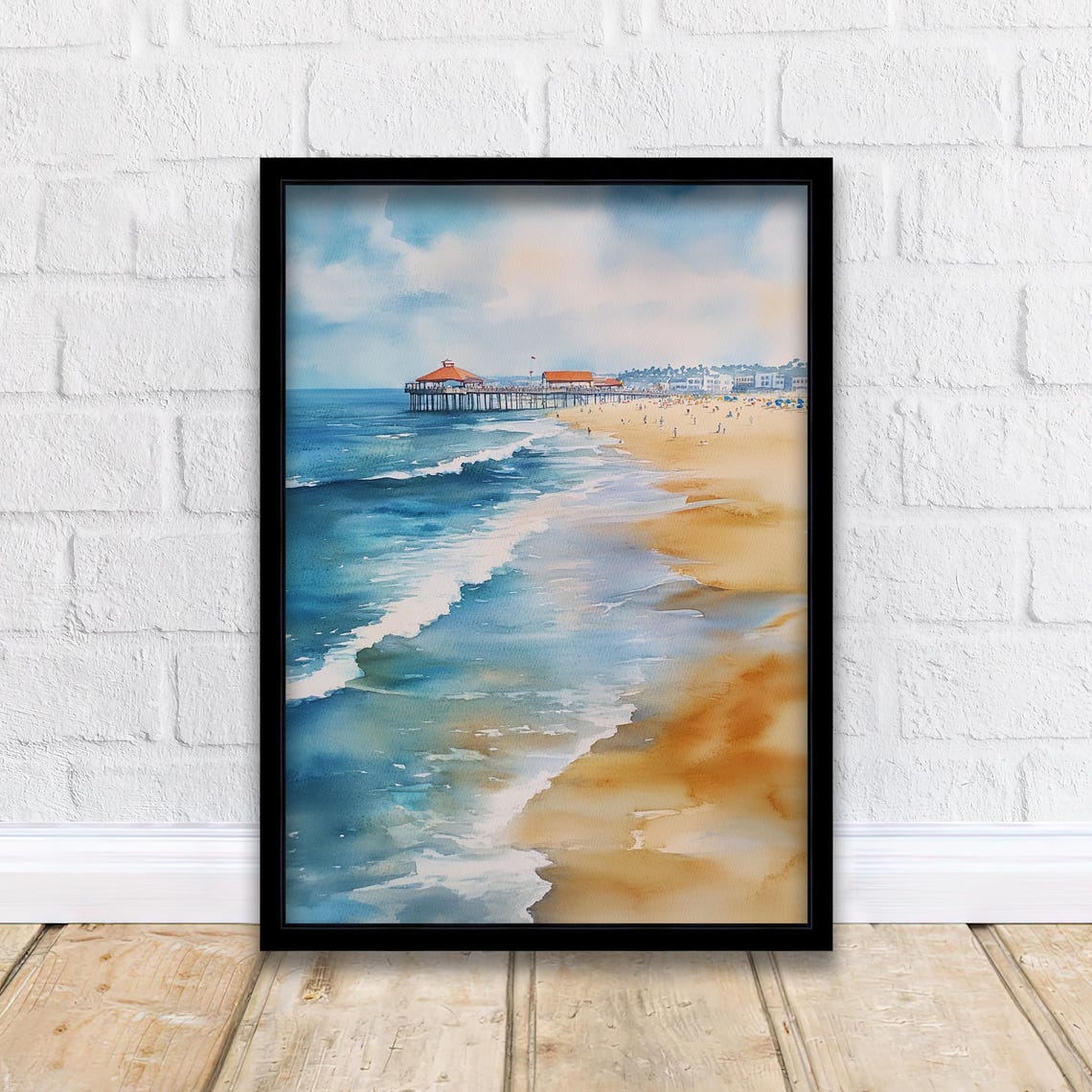 Huntington Beach California Pier Surf Watercolor Beach Poster
