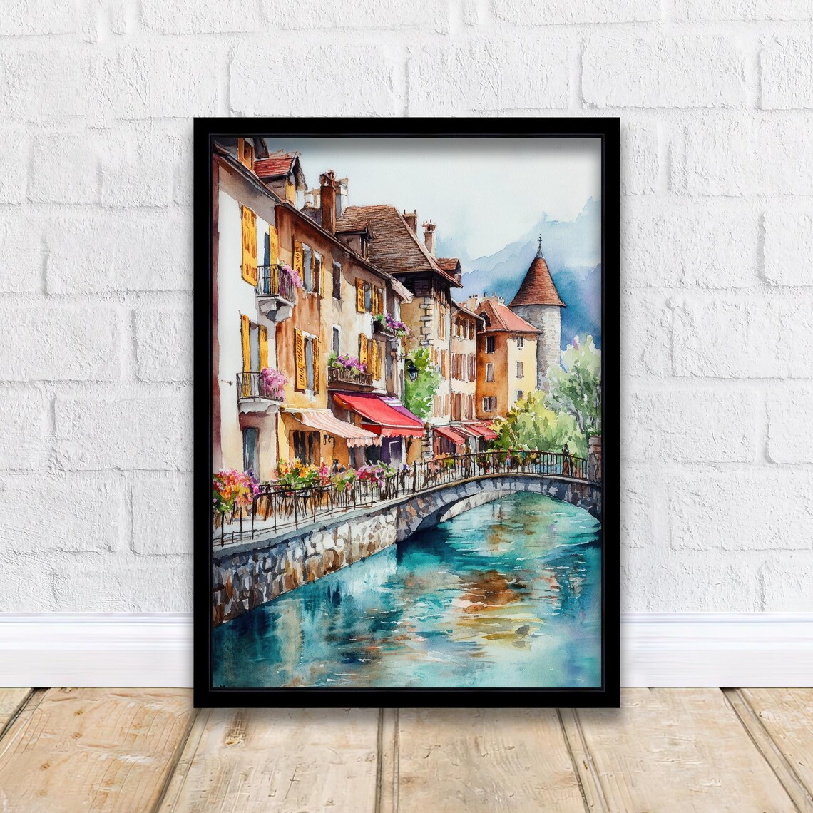 Annecy Watercolor Painting, French Alps Art Print
