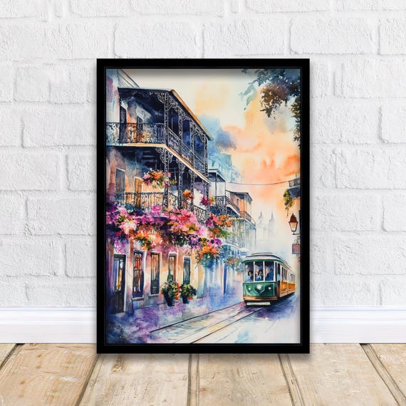 New Orleans Watercolor Painting Art Print, French Quarter