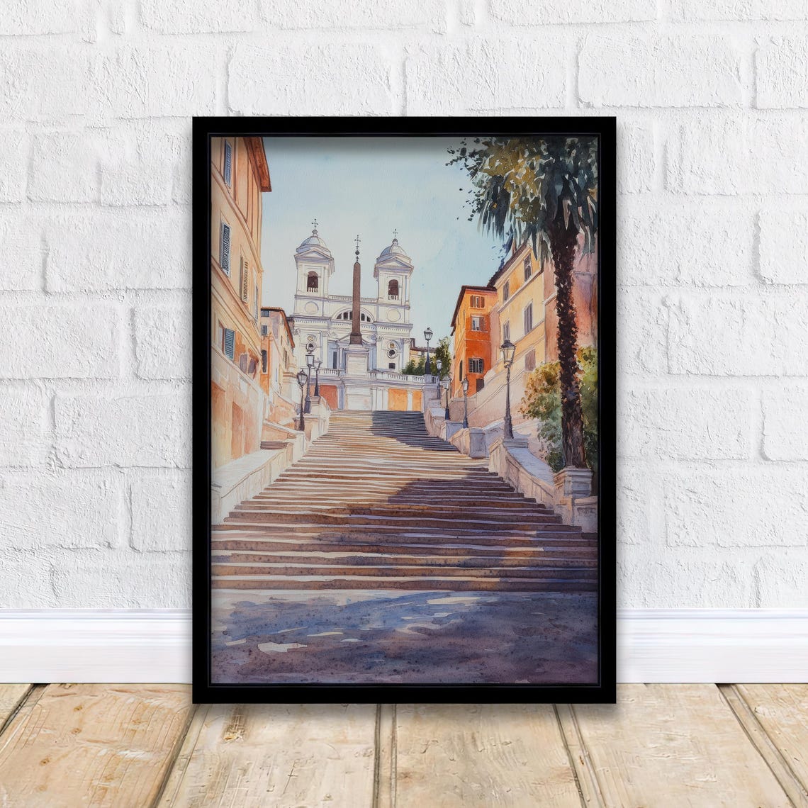 Rome Spanish Steps Trinita dei Monti Historic Watercolor Poster