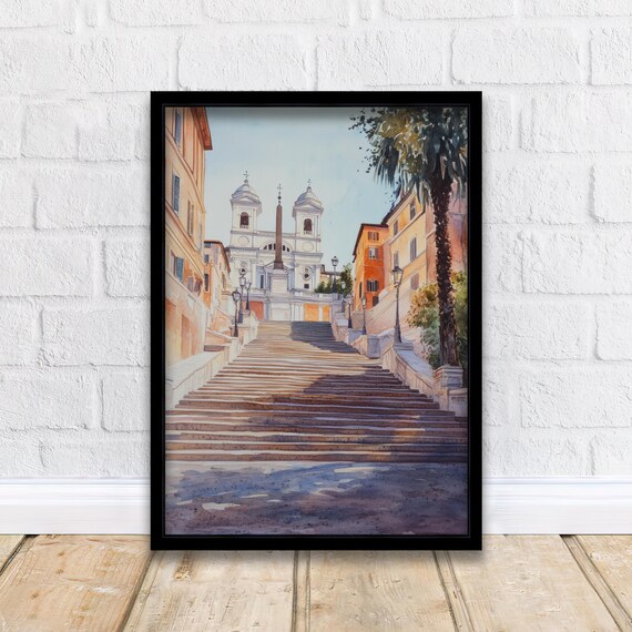 Rome Spanish Steps Trinita dei Monti Historic Watercolor Poster
