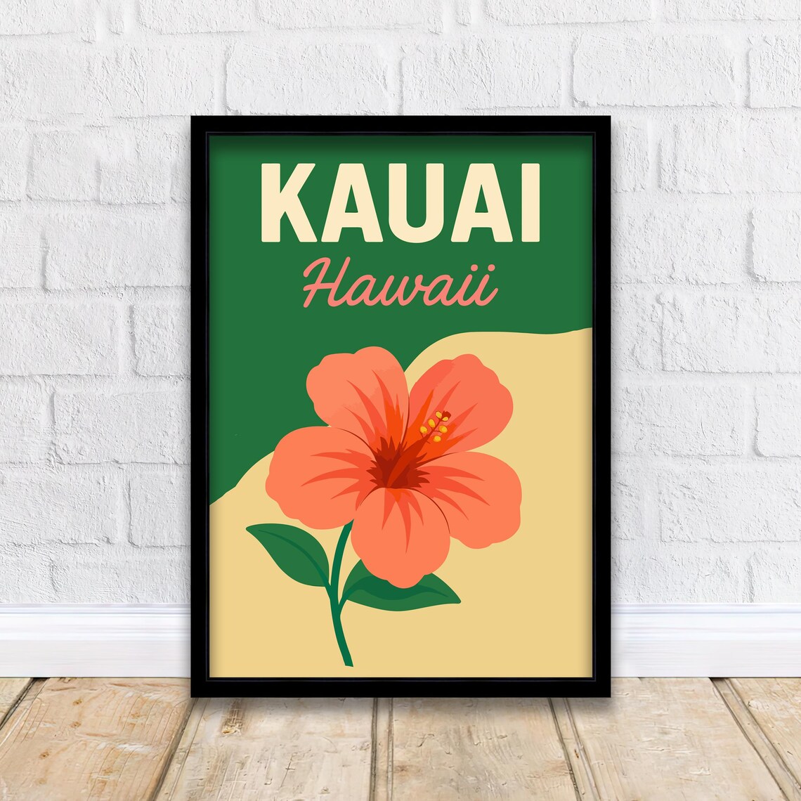 Kauai Hawaii Vintage Hibiscus Flower Retro Tropical Travel Poster