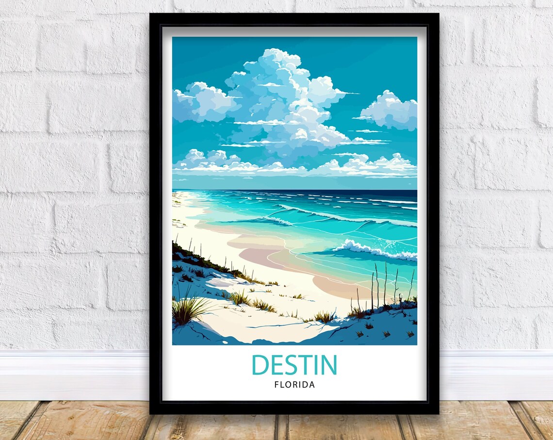 Destin Beach Florida Travel Poster, Coastal Decor