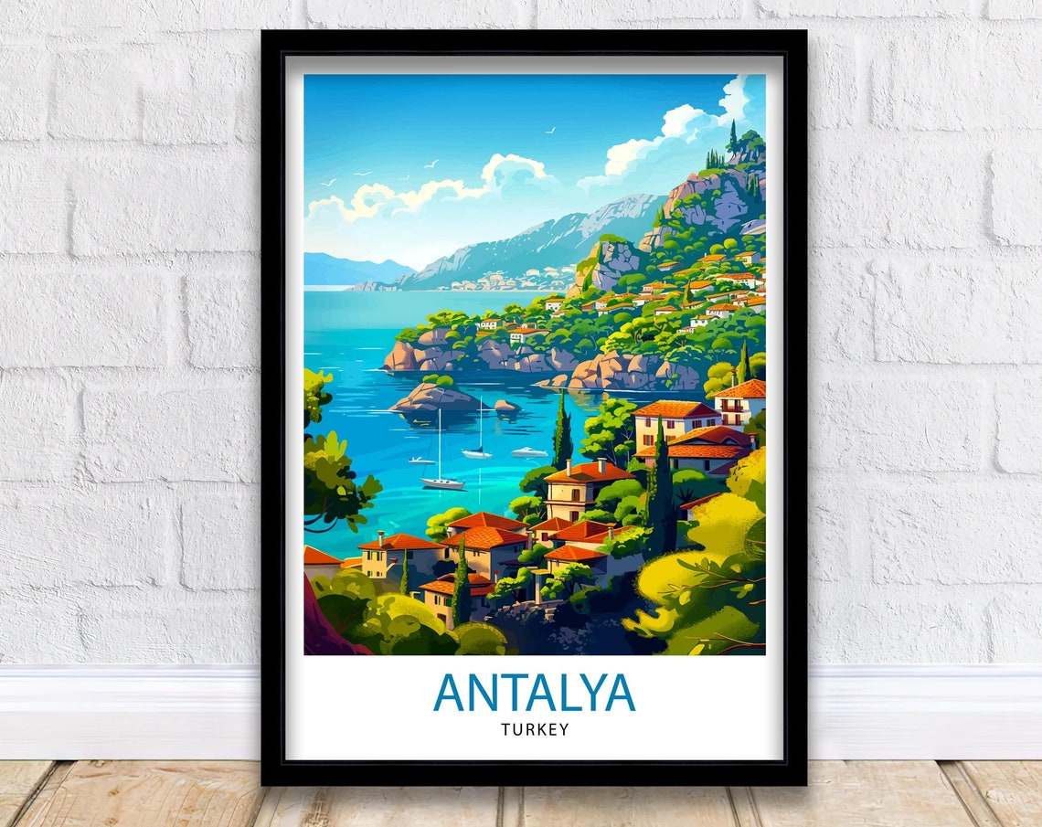 Antalya Turkey Mediterranean Seaside Resort Vintage Travel Poster
