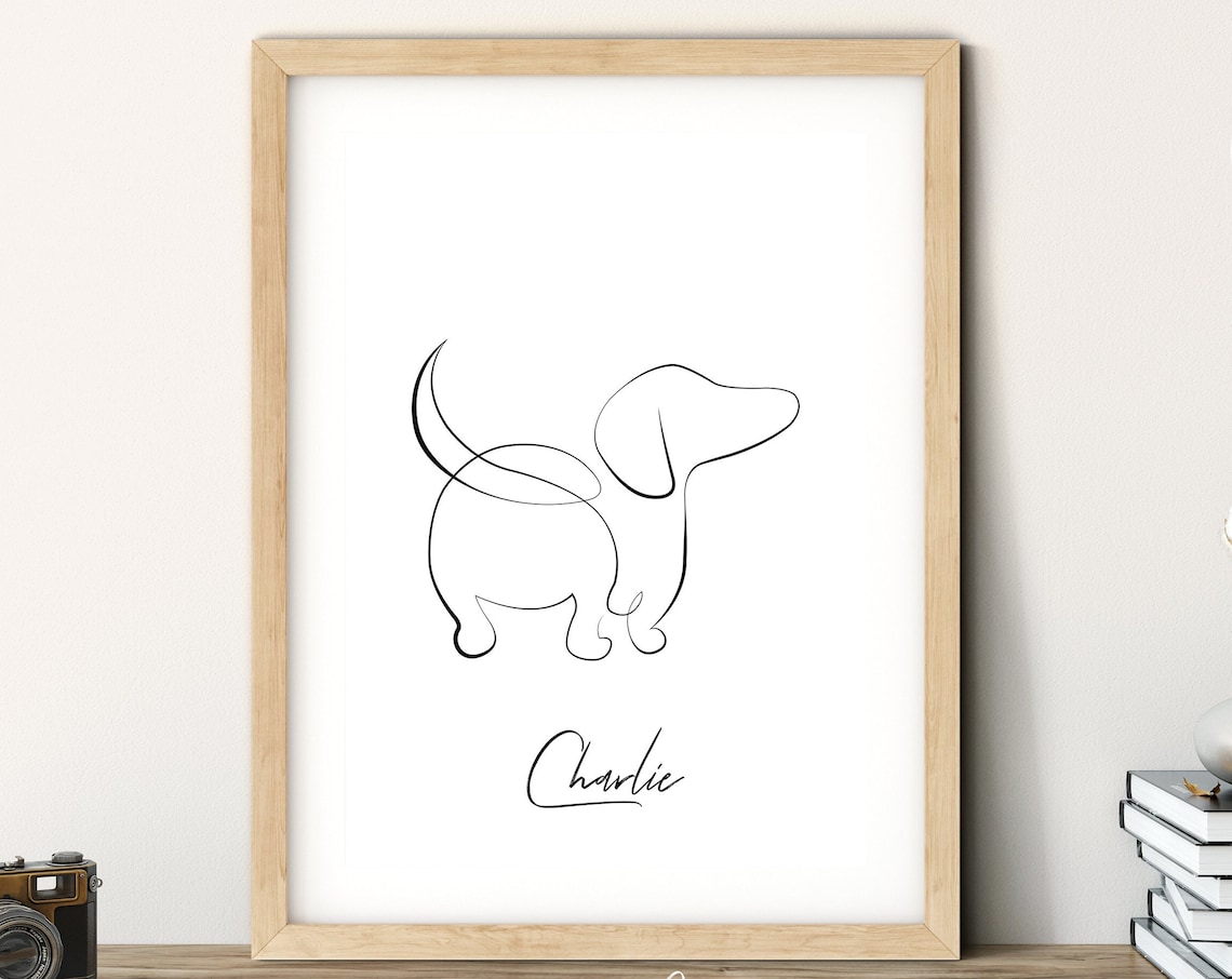 Dachshund One Line Drawing Custom Dog Name Personalized Pet Art Poster