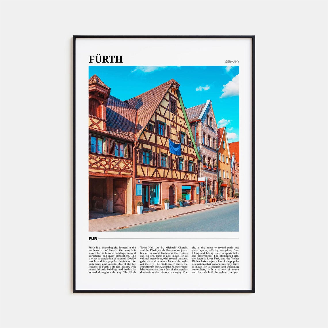 Furth Germany Half Timbered Historic Street Photo Travel Poster
