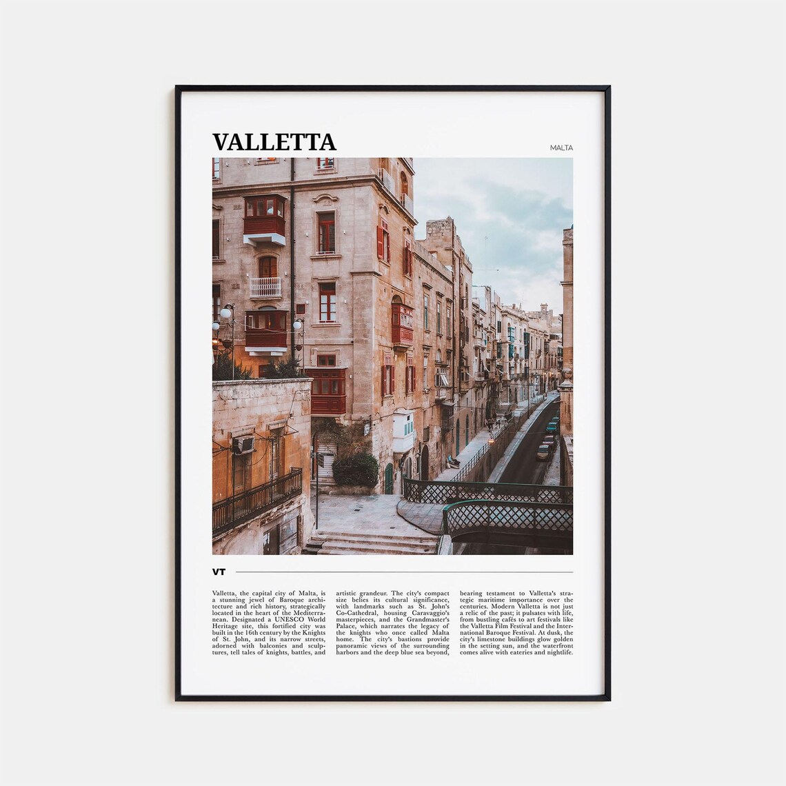 Valletta Malta Historic Street Photo Baroque Travel Poster Art