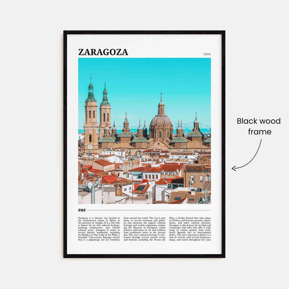 Zaragoza Spain Basilica Domes Baroque Rooftops Photo Travel Poster - Image 2
