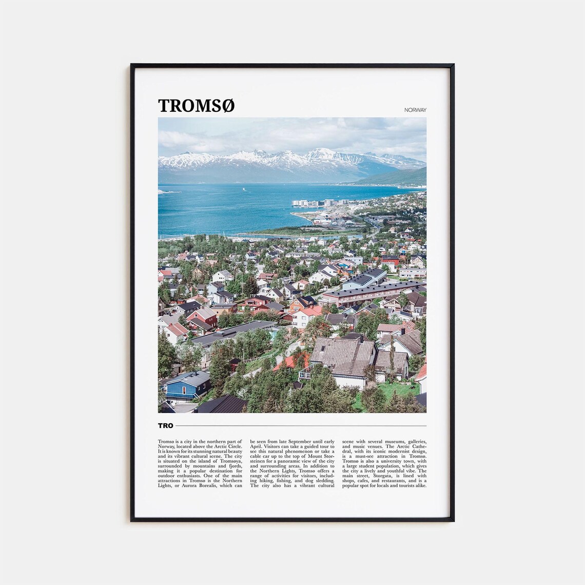Tromso Norway Arctic Fjord City Snowy Mountain Travel Poster Series