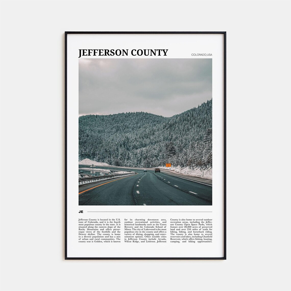 Jefferson County Colorado Snowy Mountain Travel Photography Poster
