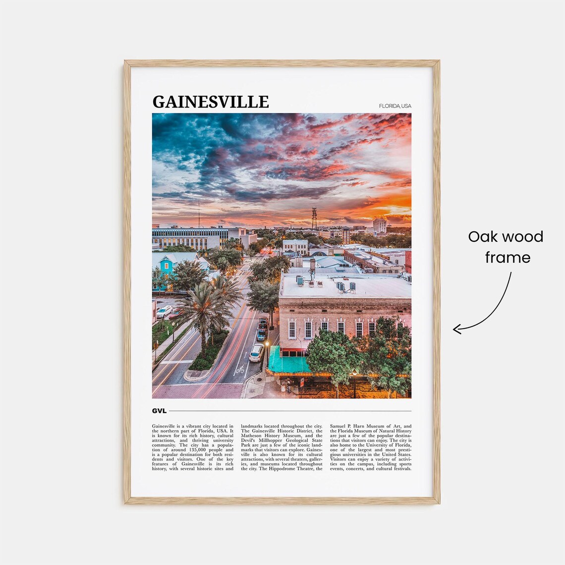 Gainesville Florida Sunset Downtown Street Aerial View Travel Poster - Image 3