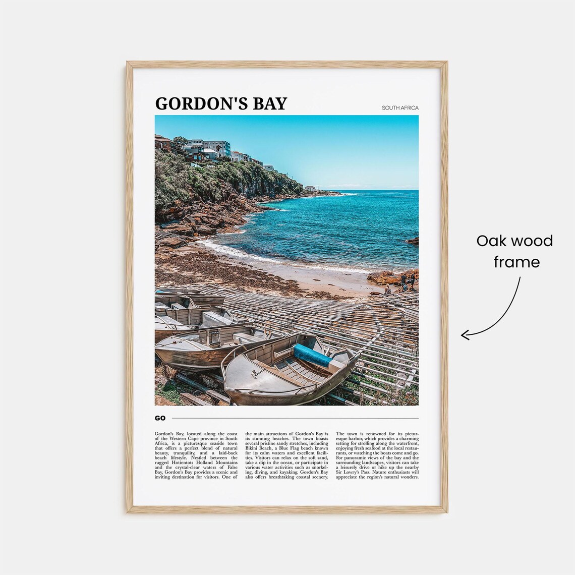 Gordon's Bay South Africa Rocky Coastal Beach and Boats Poster - Image 3