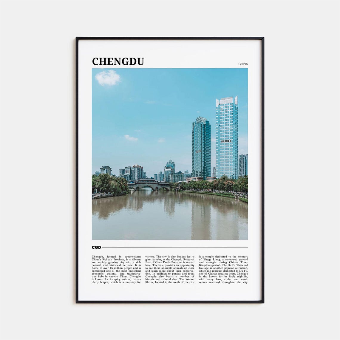 Chengdu China Modern Riverside Skyline Reflections City Travel Poster