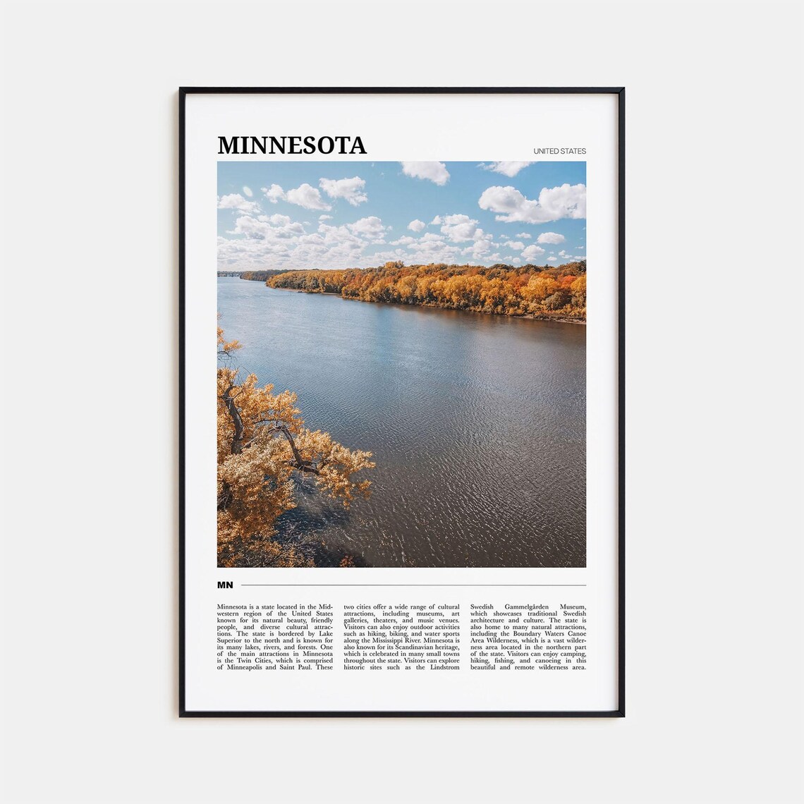 Minnesota United States Autumn River and Forest Travel Poster