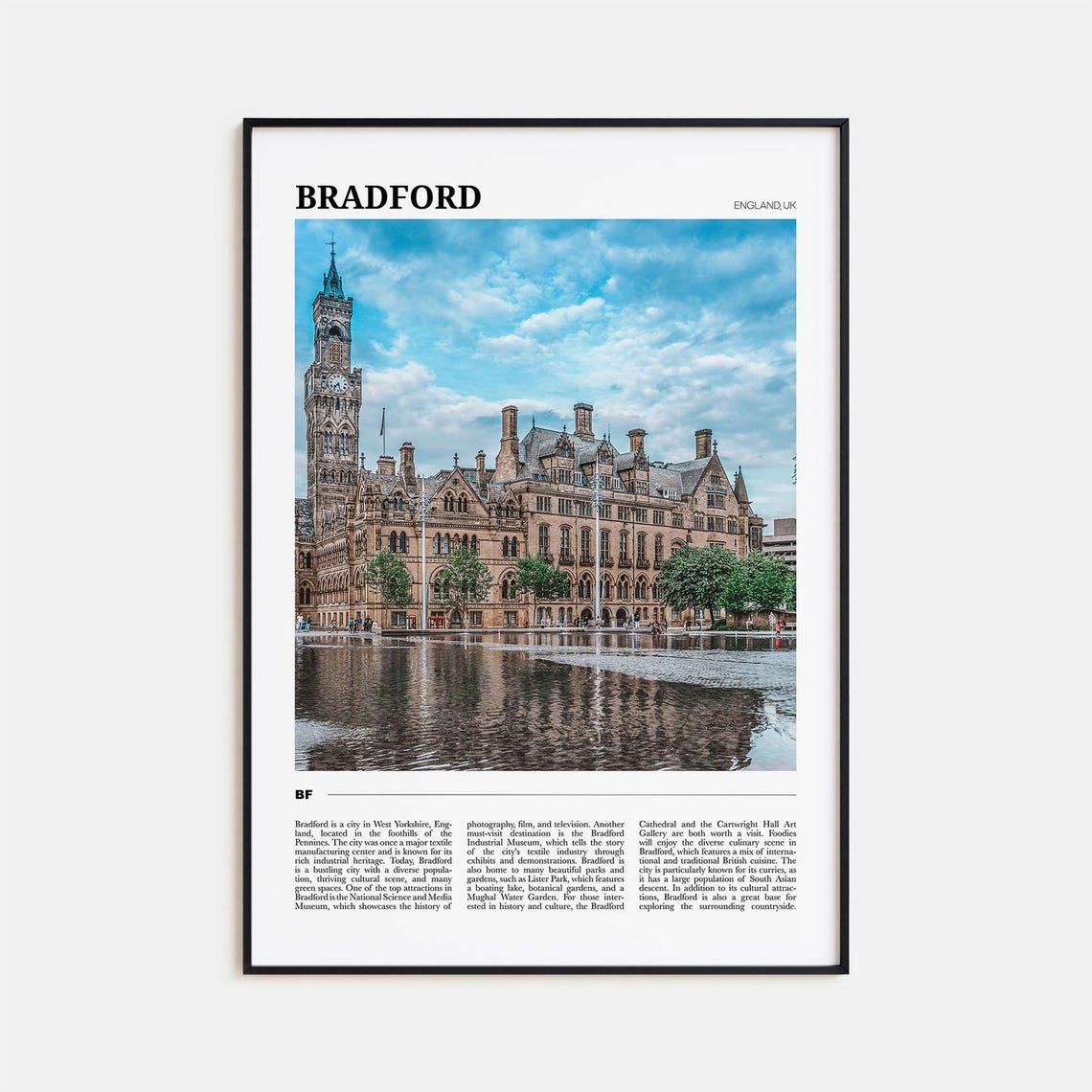 Bradford England UK Historic City Hall Clock Tower Mirror Poster