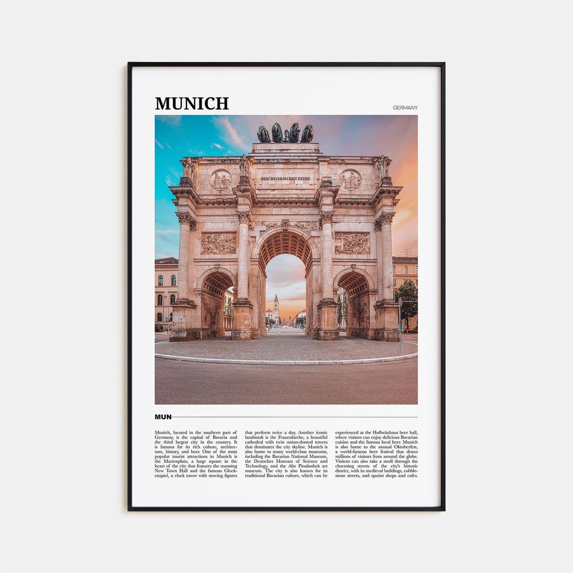 Munich Germany Siegestor Victory Gate Historic Landmark Travel Poster