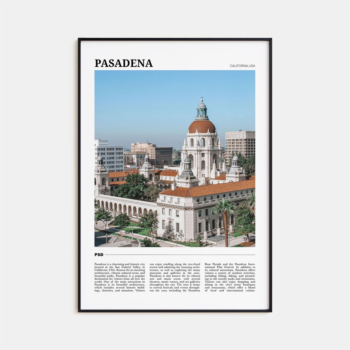 Pasadena California USA Historic City Hall Dome Landmark Poster