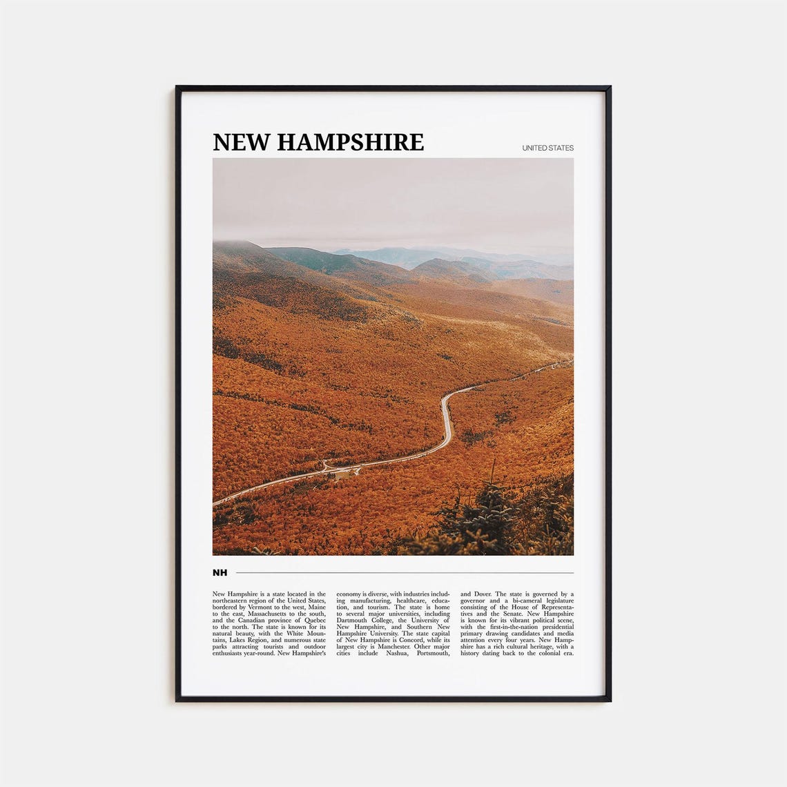 New Hampshire White Mountains Fall Foliage Aerial Travel Poster