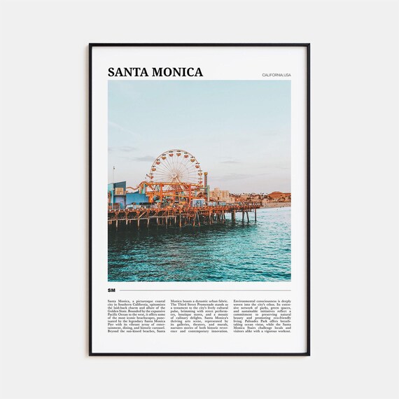 Santa Monica California Pier Ferris Wheel Photo Beach Travel Poster