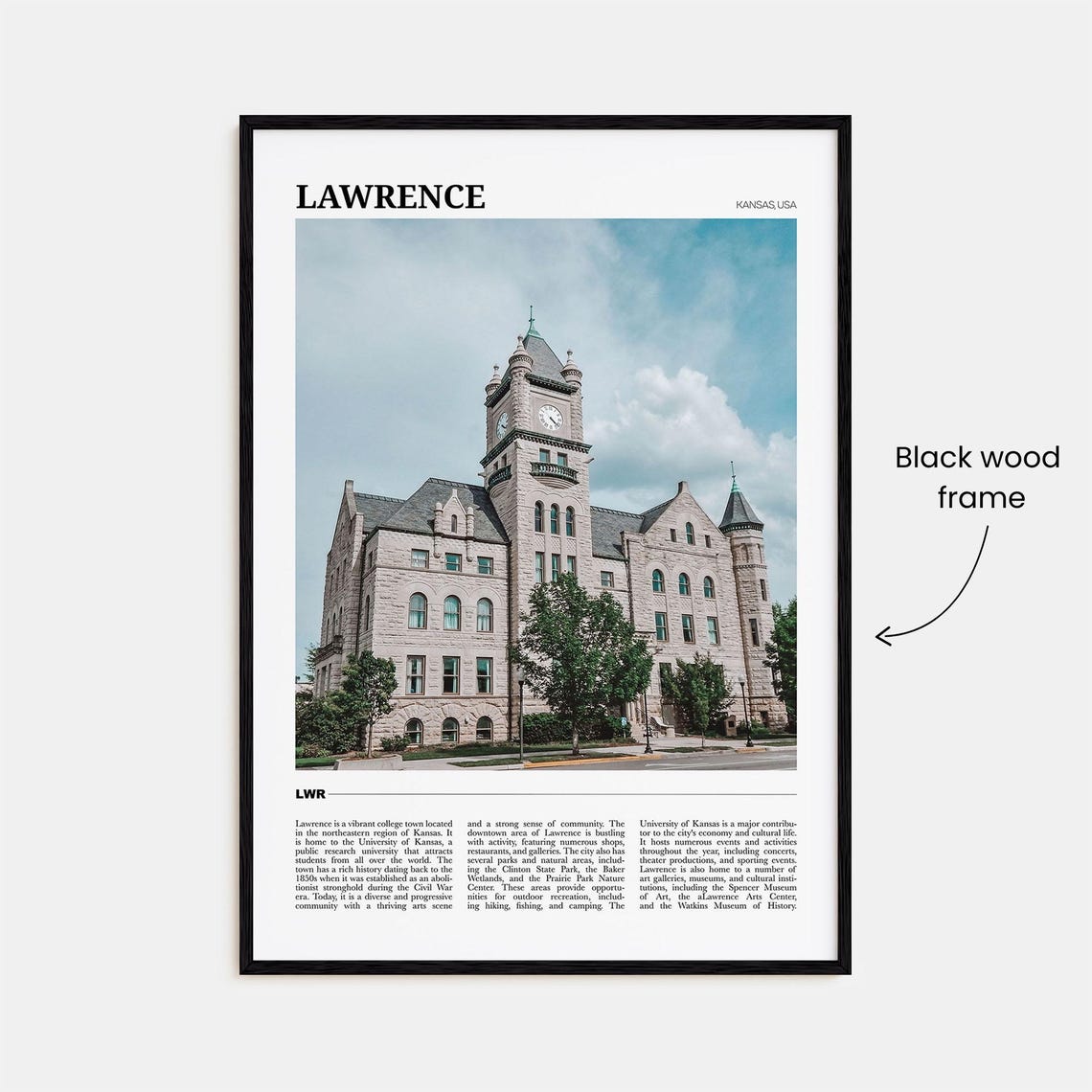 Lawrence Kansas Historic Clock Tower College Town City Poster - Image 2