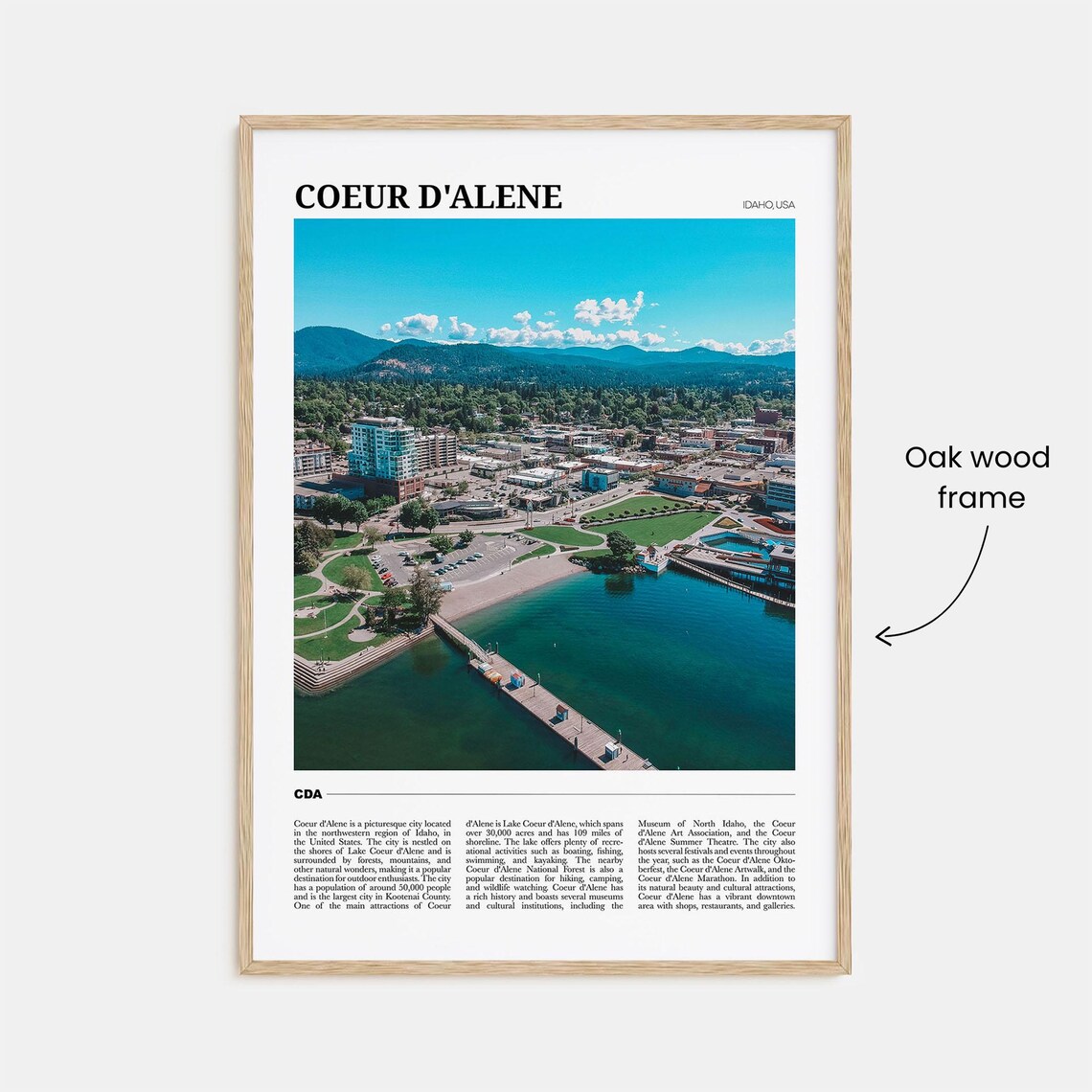 Coeur d'Alene Idaho Lakeside Town Aerial Travel Poster Photo Art - Image 3
