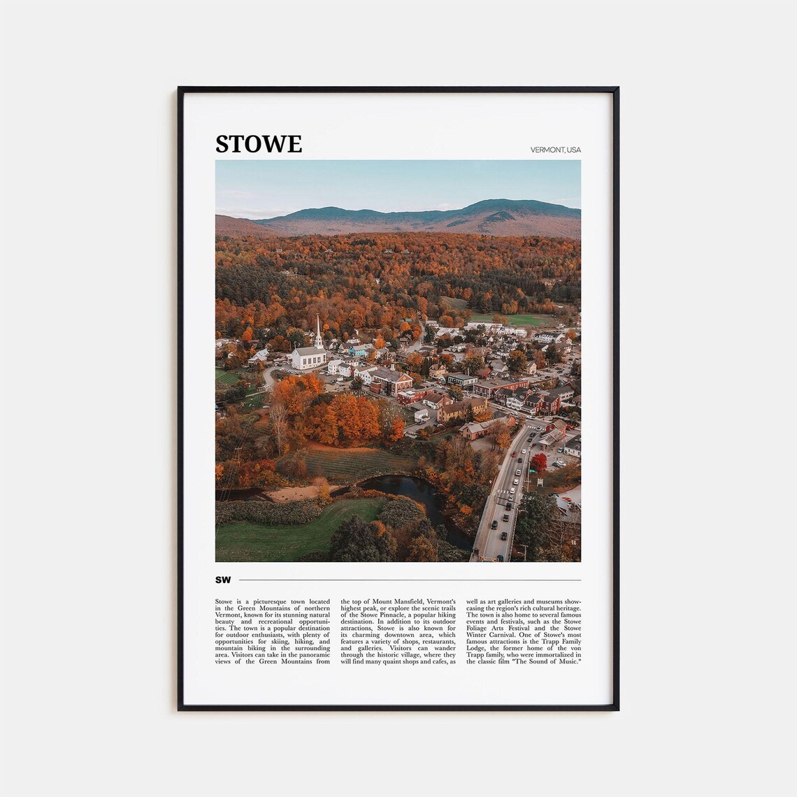 Stowe Vermont Autumn Aerial Village Fall Foliage Travel Poster