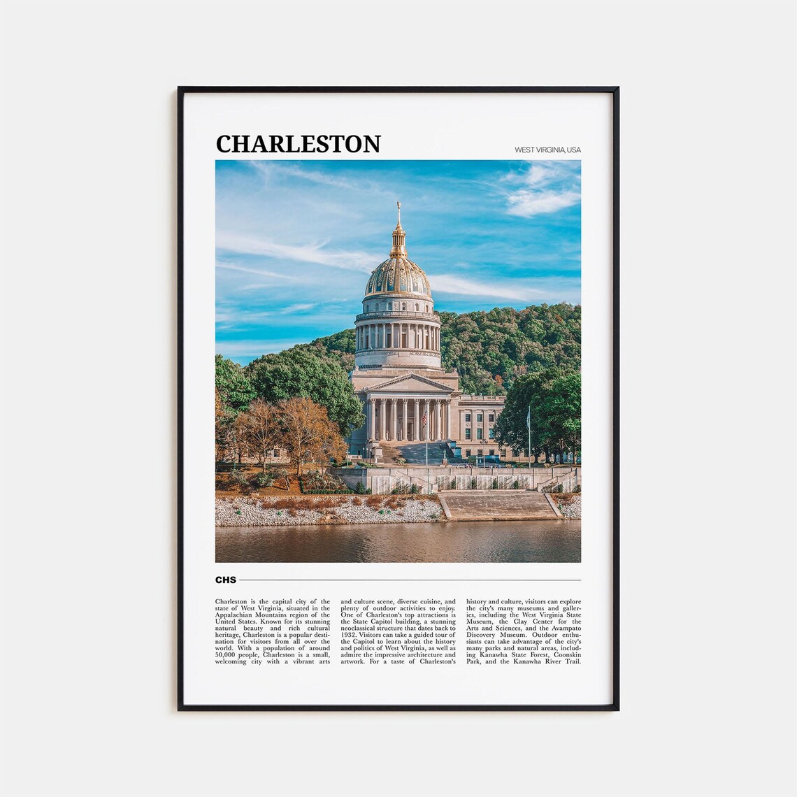 Charleston West Virginia State Capitol Golden Dome Travel Poster