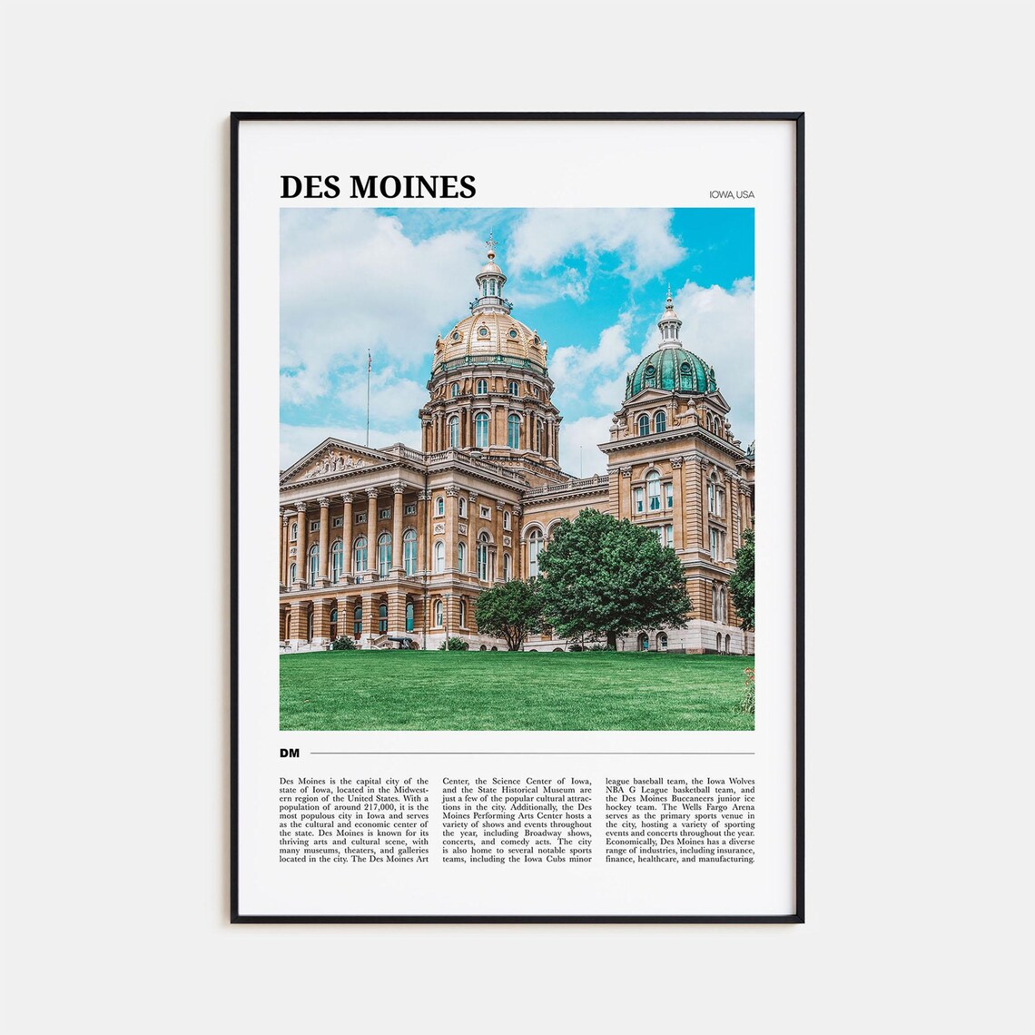 Des Moines Iowa State Capitol Golden Dome Architecture Poster