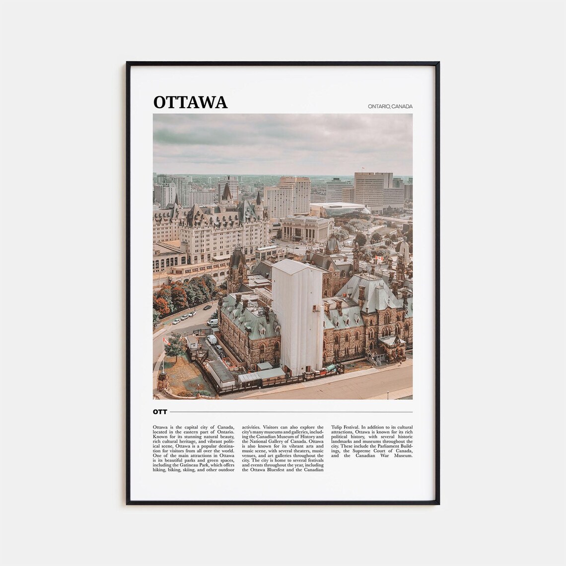 Ottawa Ontario Canada Parliament Hill Aerial Landmark Travel Poster
