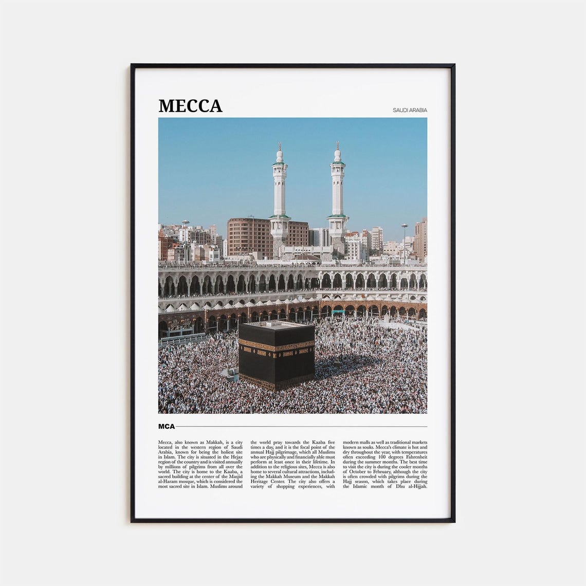 Mecca Saudi Arabia Travel Poster Kaaba Sacred Mosque Pilgrim View