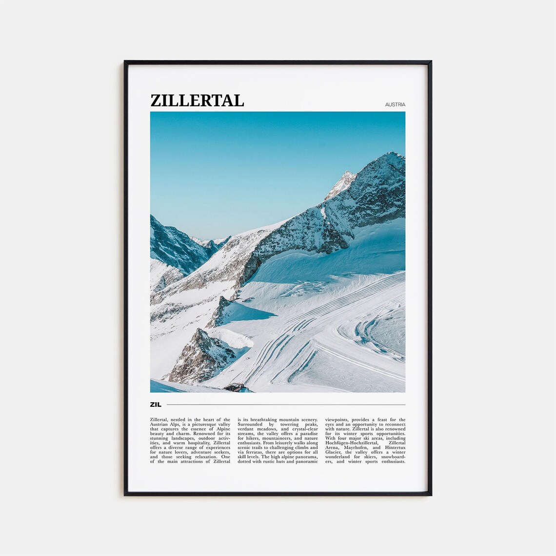 Zillertal Travel Poster, Austria Mountain Landscape