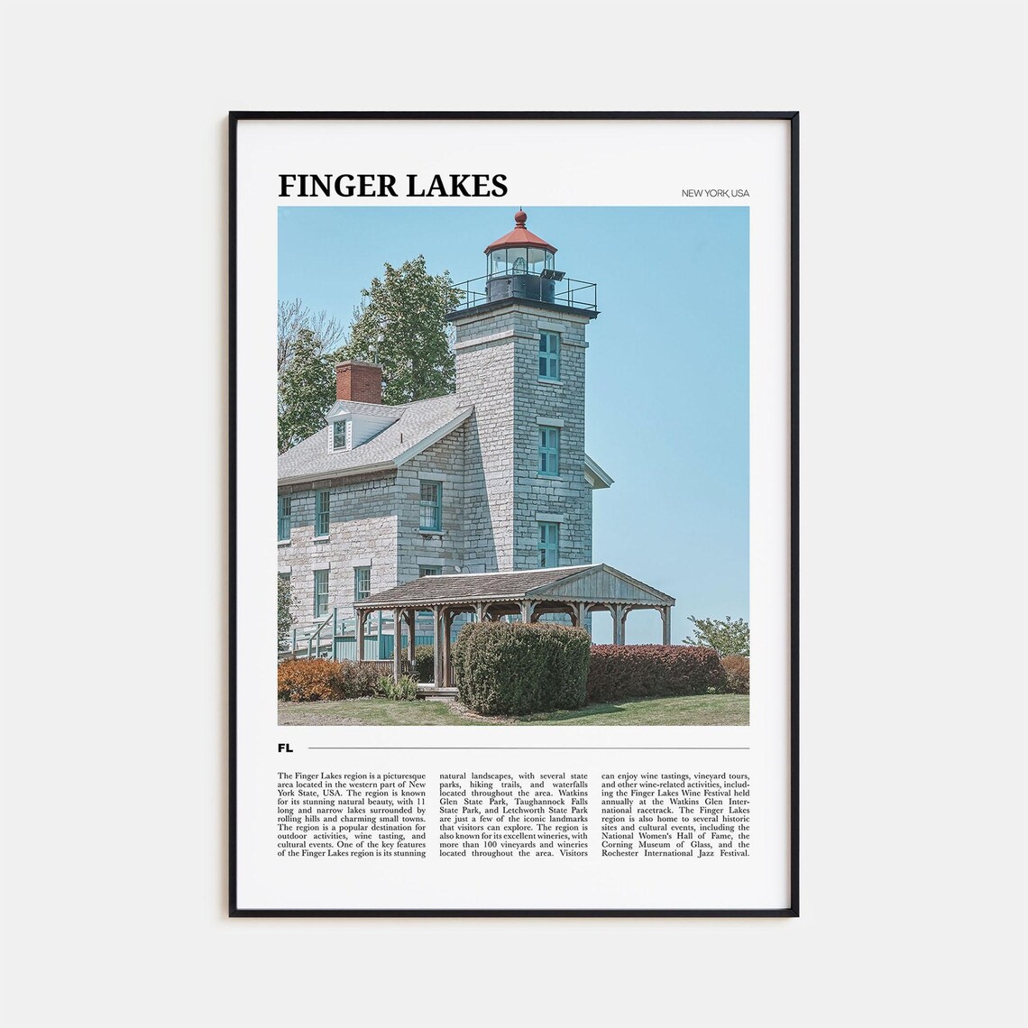 Finger Lakes Travel Poster, New York USA Art Print