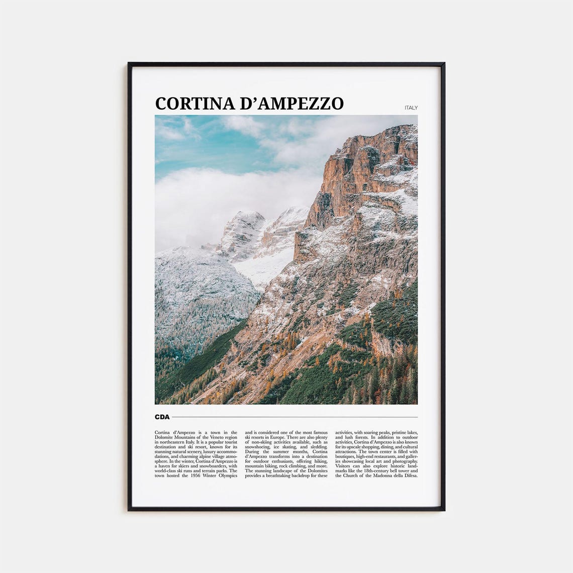 Cortina d'Ampezzo Italy Dolomites Winter Snow Peaks Travel Poster