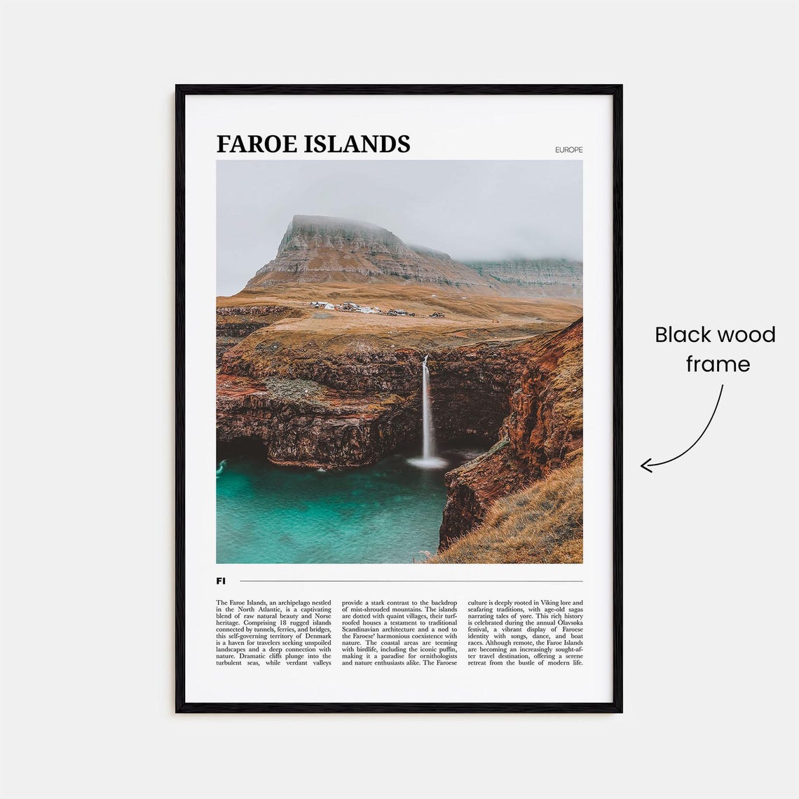 Faroe Islands Travel Poster Sea Cliffs Waterfall Nordic Landscape View - Image 2