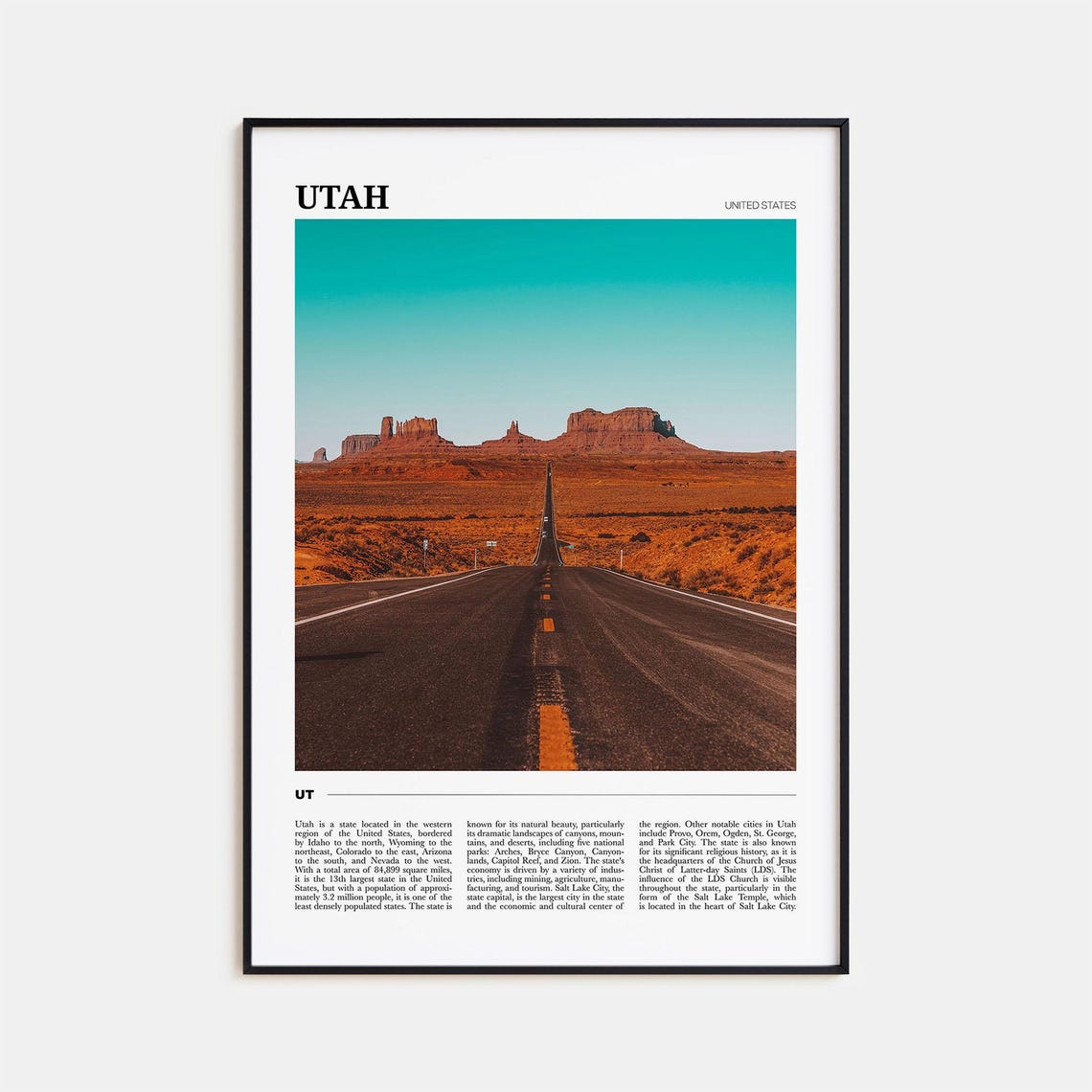 Utah Desert Road Red Rock Mesas Monument Valley View Travel Poster