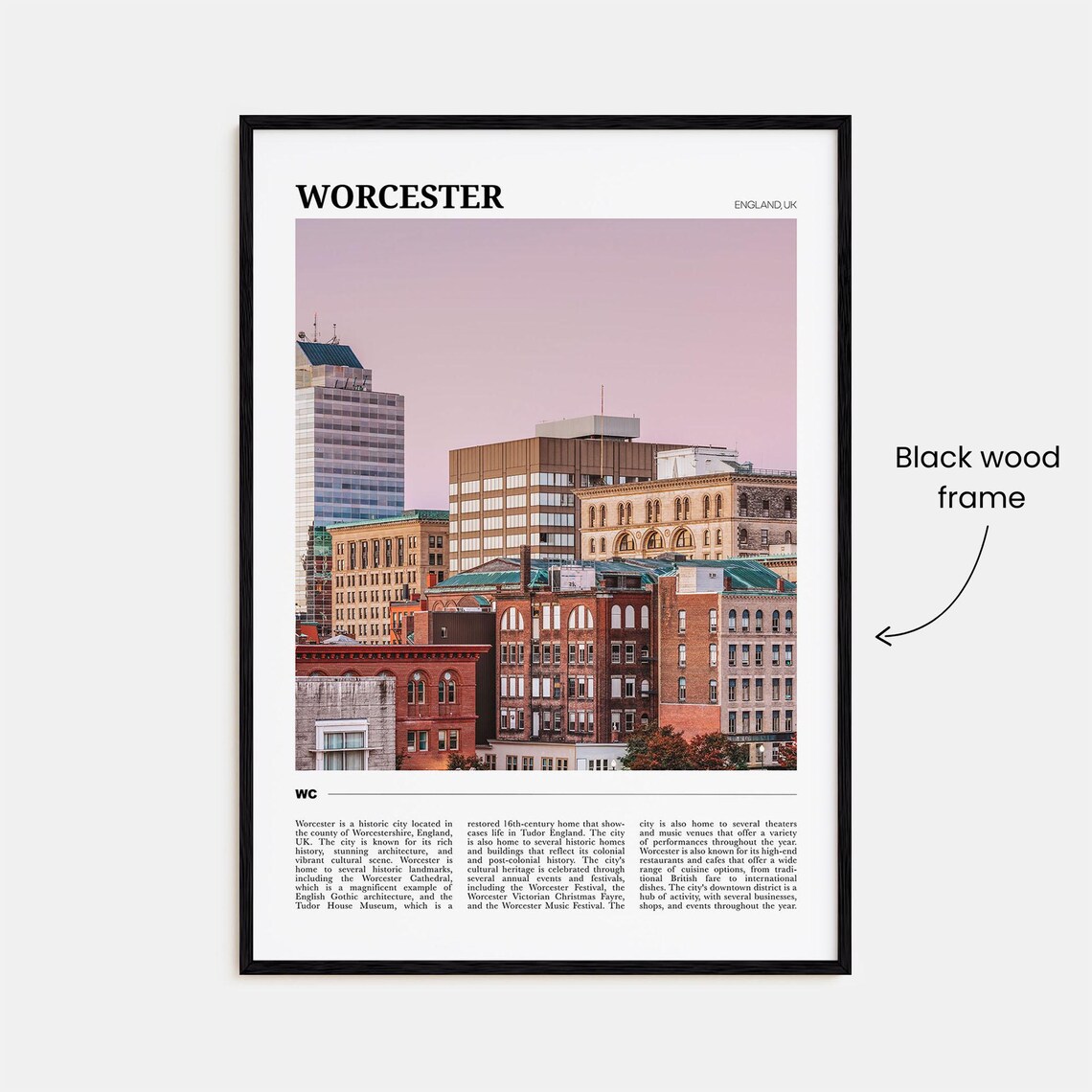 Worcester England UK Historic City Skyline Dusk Photo Travel Poster - Image 2