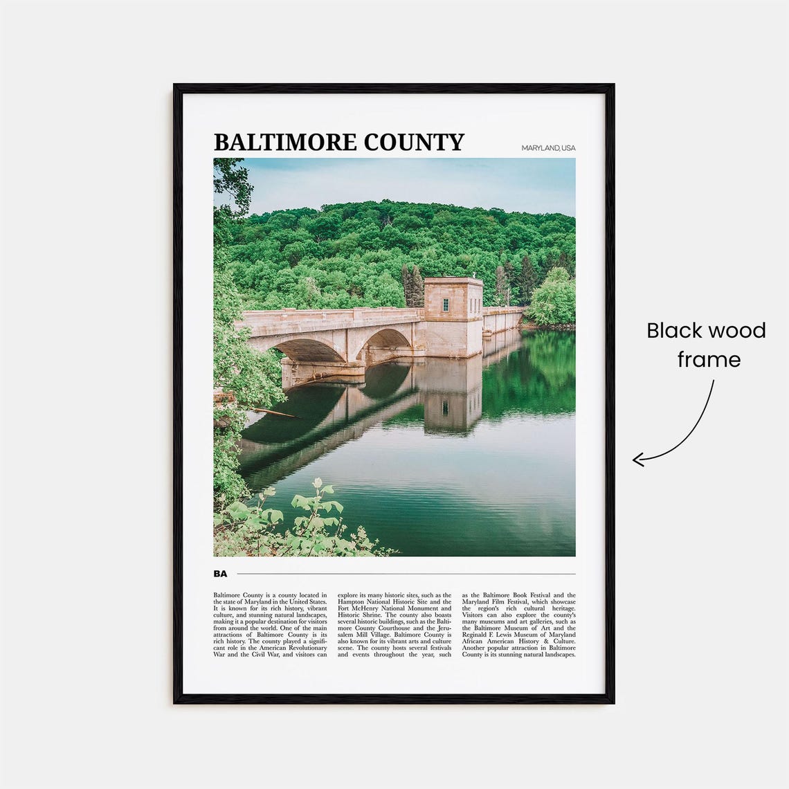 Baltimore County Maryland Stone Dam Reservoir Landscape Poster - Image 2
