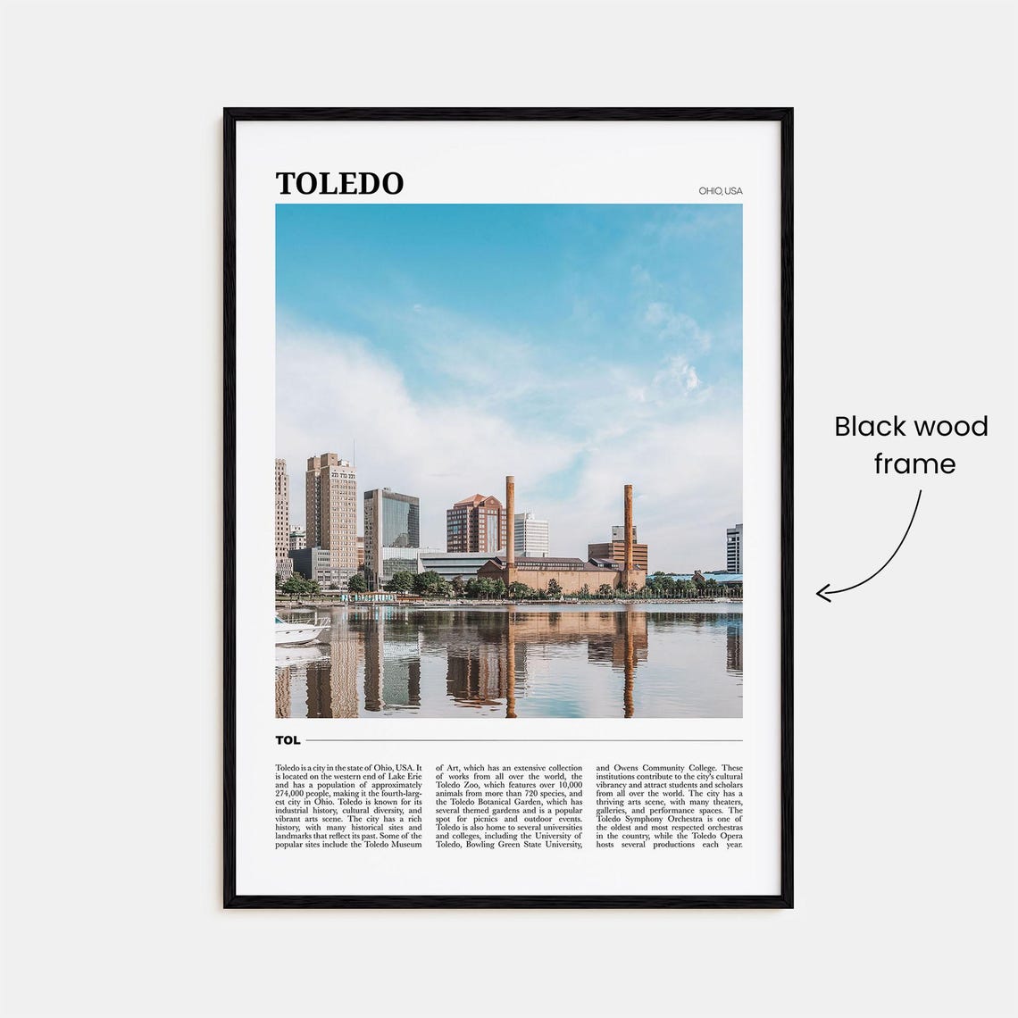 Toledo Ohio Downtown Skyline Water Reflection Morning Travel Poster - Image 2
