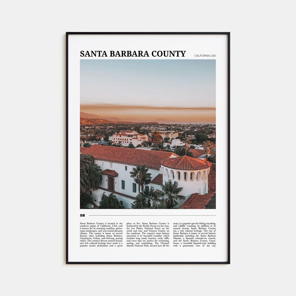 Santa Barbara County Travel Poster, Wall Art Print