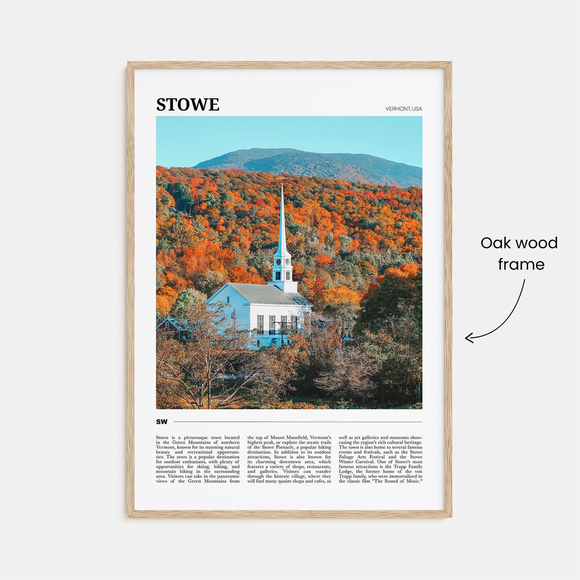Stowe Vermont White Church Autumn Foliage Mountain Travel Poster - Image 3