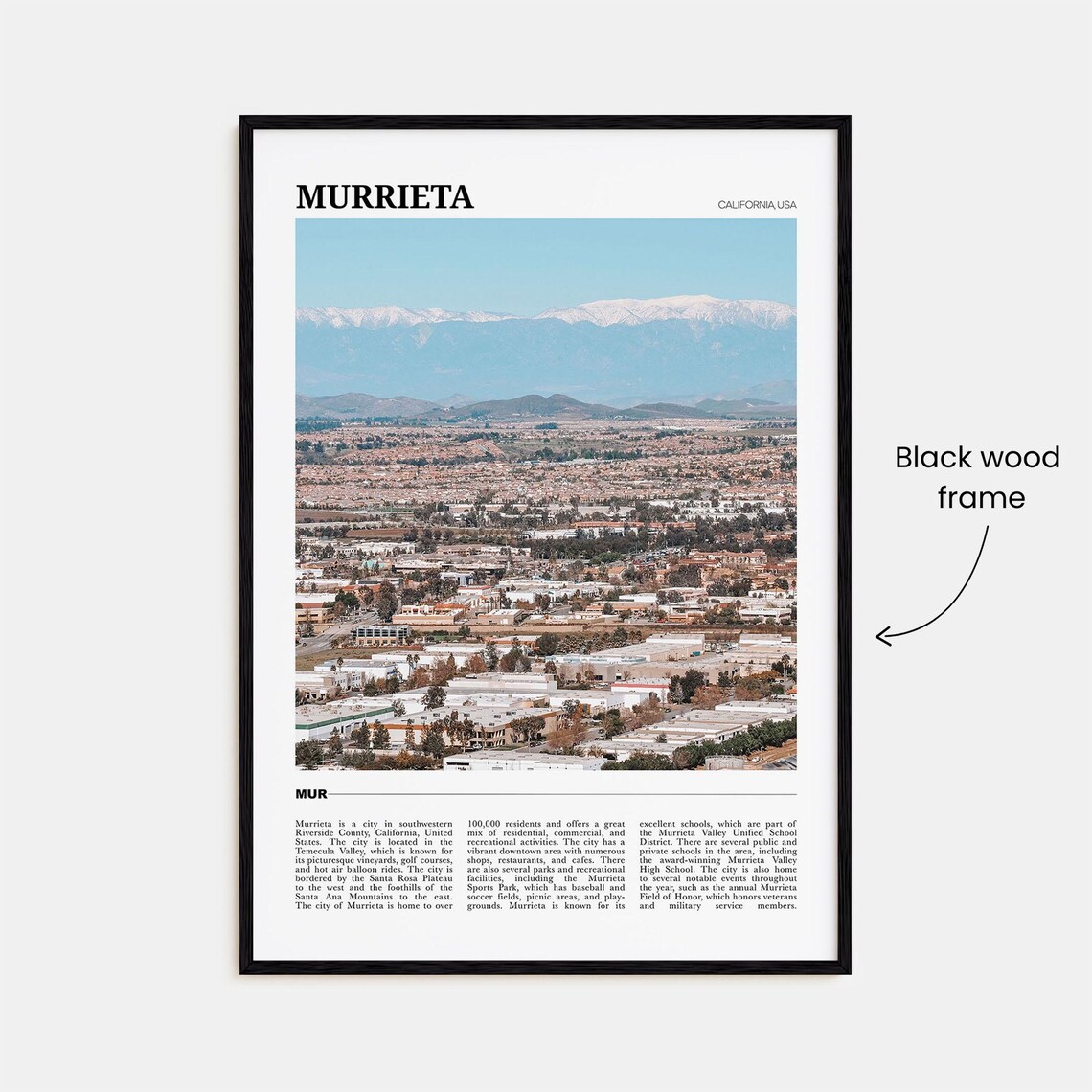 Murrieta California Aerial City View Snow Capped Mountain Poster - Image 2
