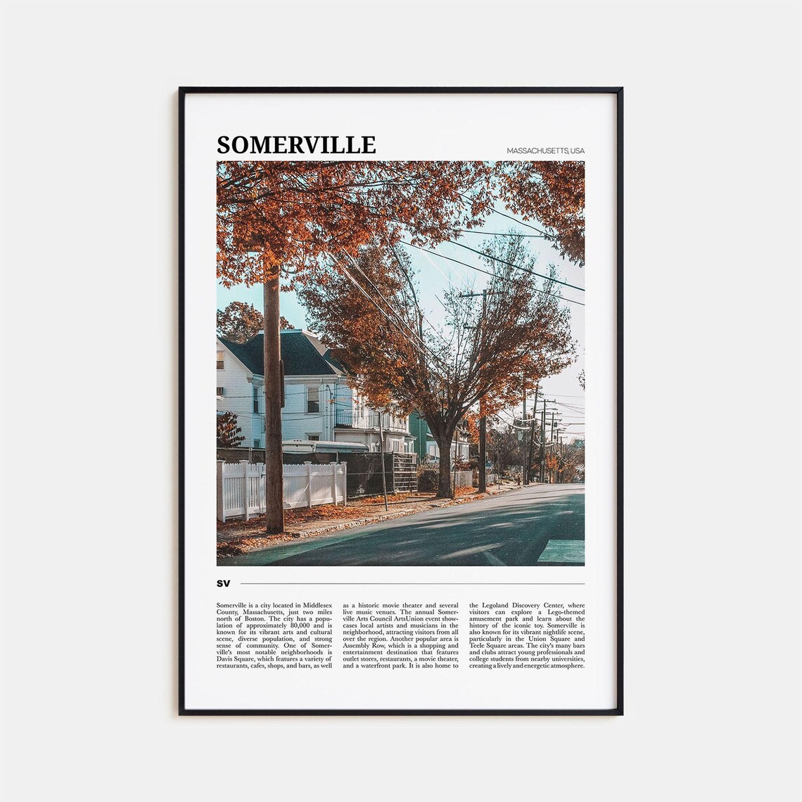 Somerville Massachusetts Autumn Street Fall Foliage Travel Poster
