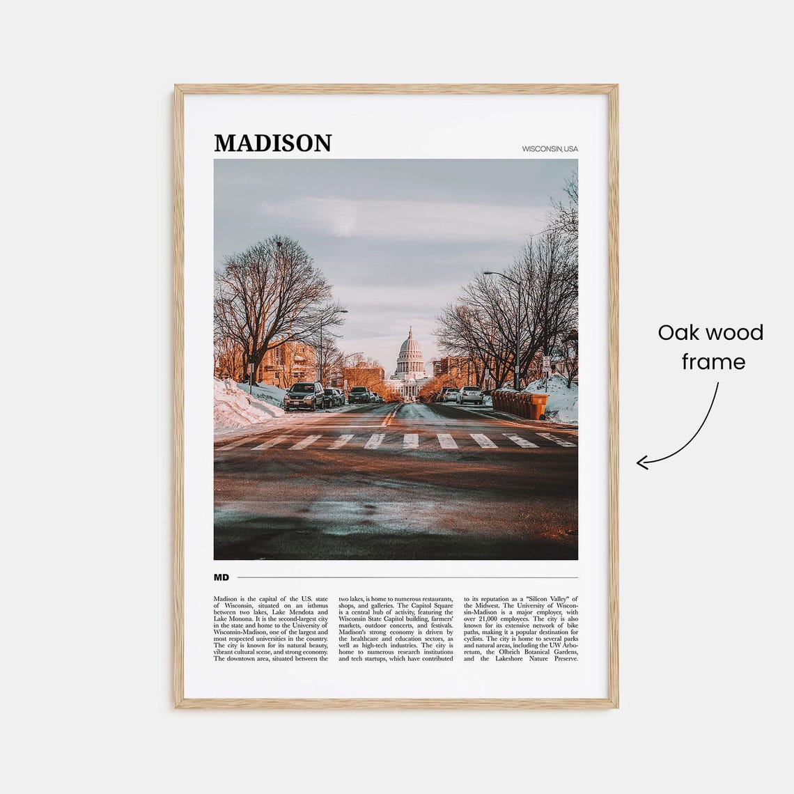 Madison Wisconsin Capitol Street Winter Snow City Scene Poster - Image 3