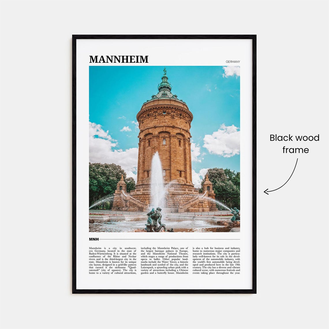 Mannheim Germany Historic Water Tower Fountain Landmark Poster - Image 2